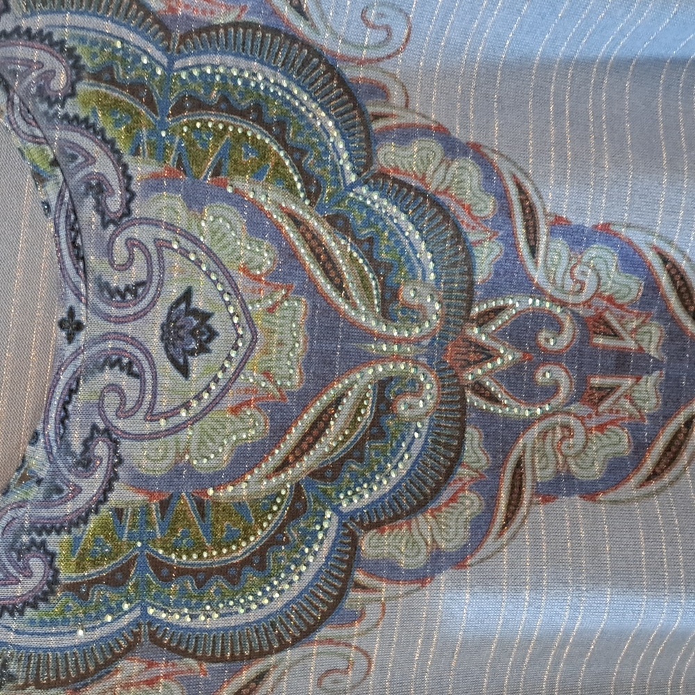 ONE WORLD Blue Embroidered Long Sleeve Top - Picture 3 of 4